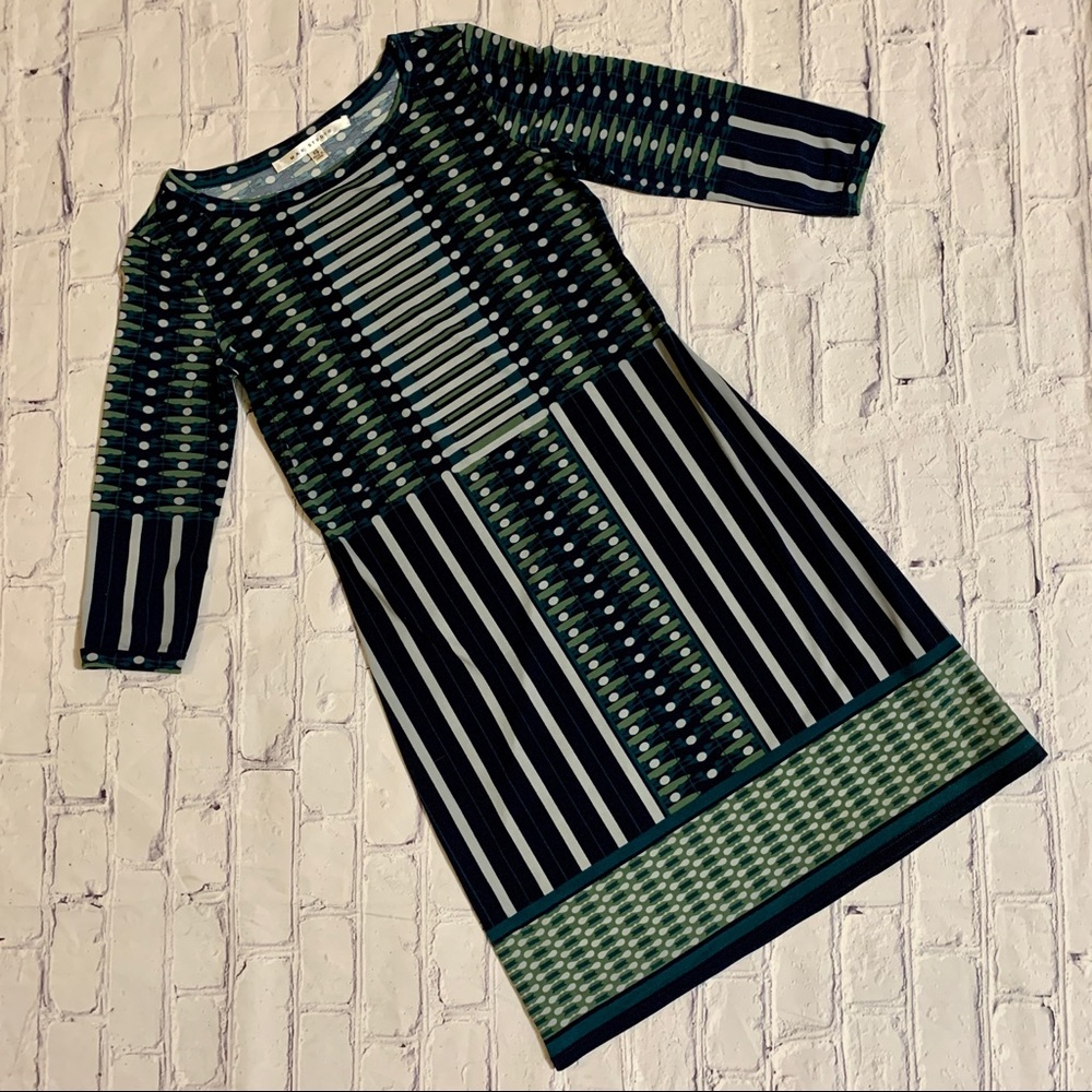 Polkadot Blue Green Mod Shift Dress 3/4 Sleeve